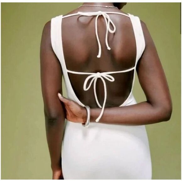 Reformation Nero Open Back Body Con Ivory Knit Midi Dress  Size Large - Picture 2 of 7